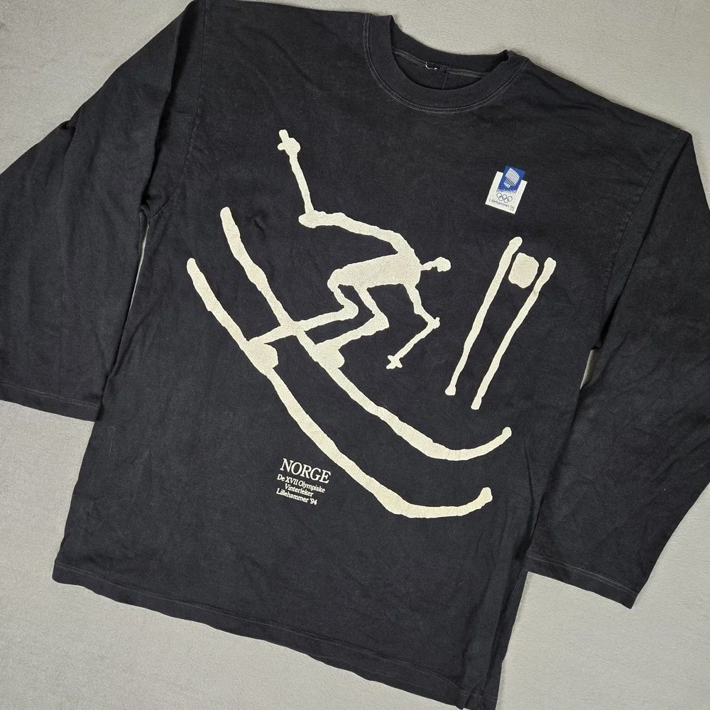 Lillehammer Norge Norway 1994 Olympics Shirt Adult XL Black Long Sleeve Vintage